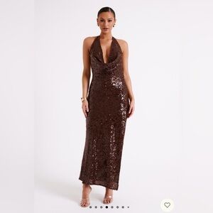 Sequin maxi dress dark chocolate